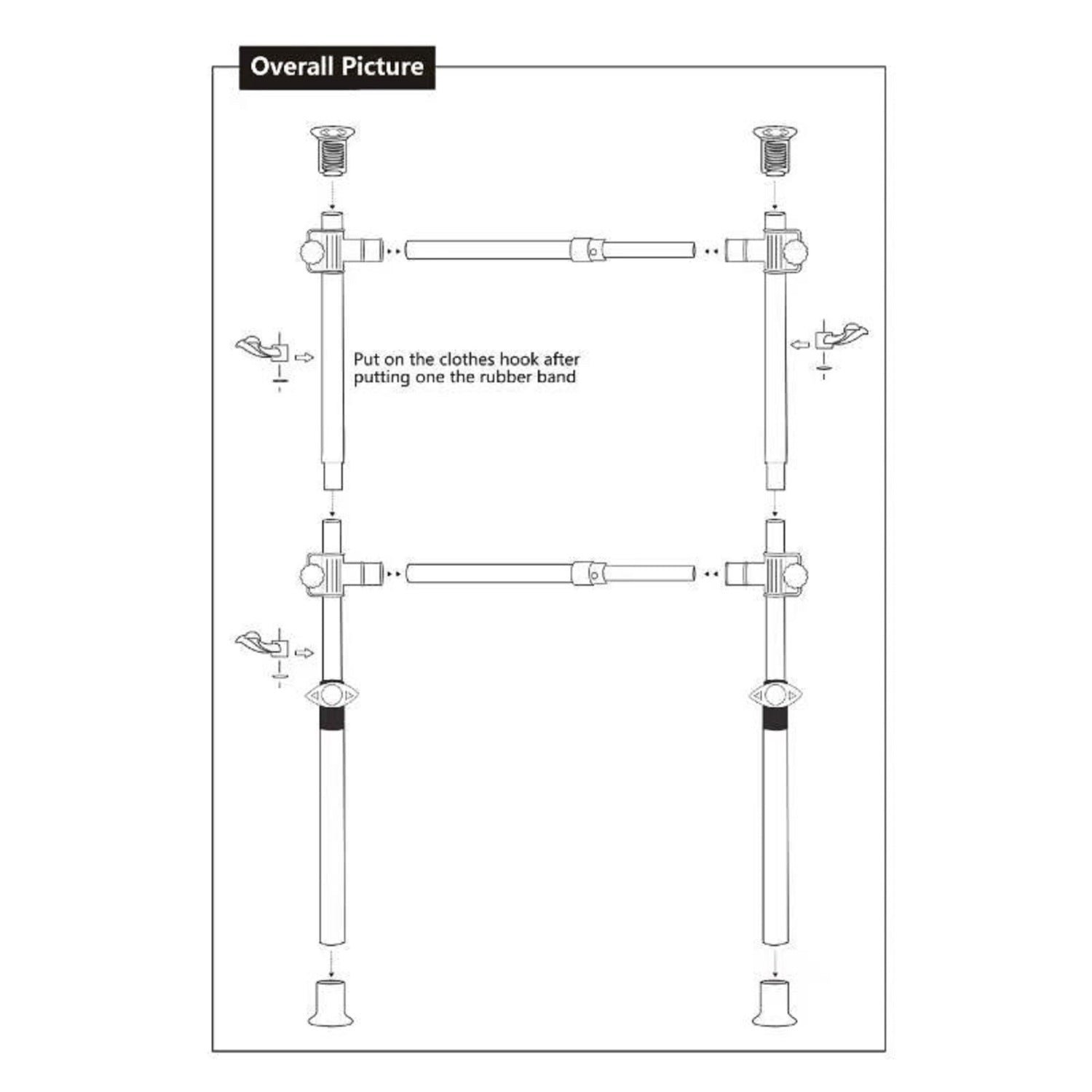 SUGIFT Adjustable Clothes Rack, Garment Rack System For Closet Organizer, Black Wardrobe Rack, Dimensions 86.6"-122" x 31.5"-47.25"