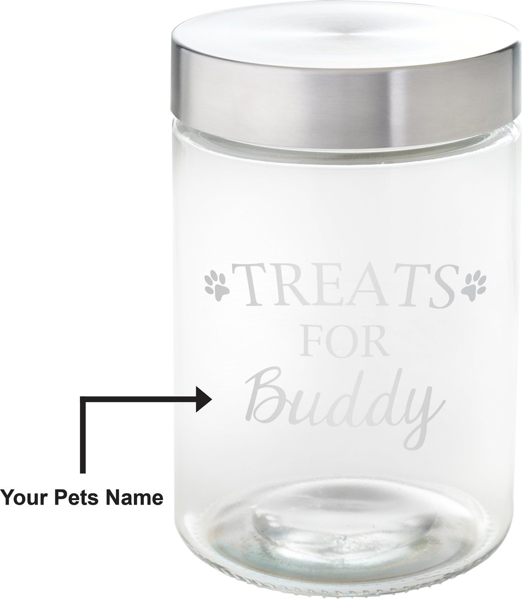 Frisco Paw Print Glass Personalized Treat Jar with Lid， 5 cup， 40oz