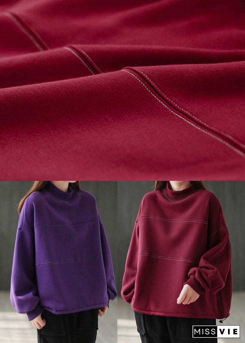 Purple Red thick Warm Fleece Casual Sweatshirts Top Winter