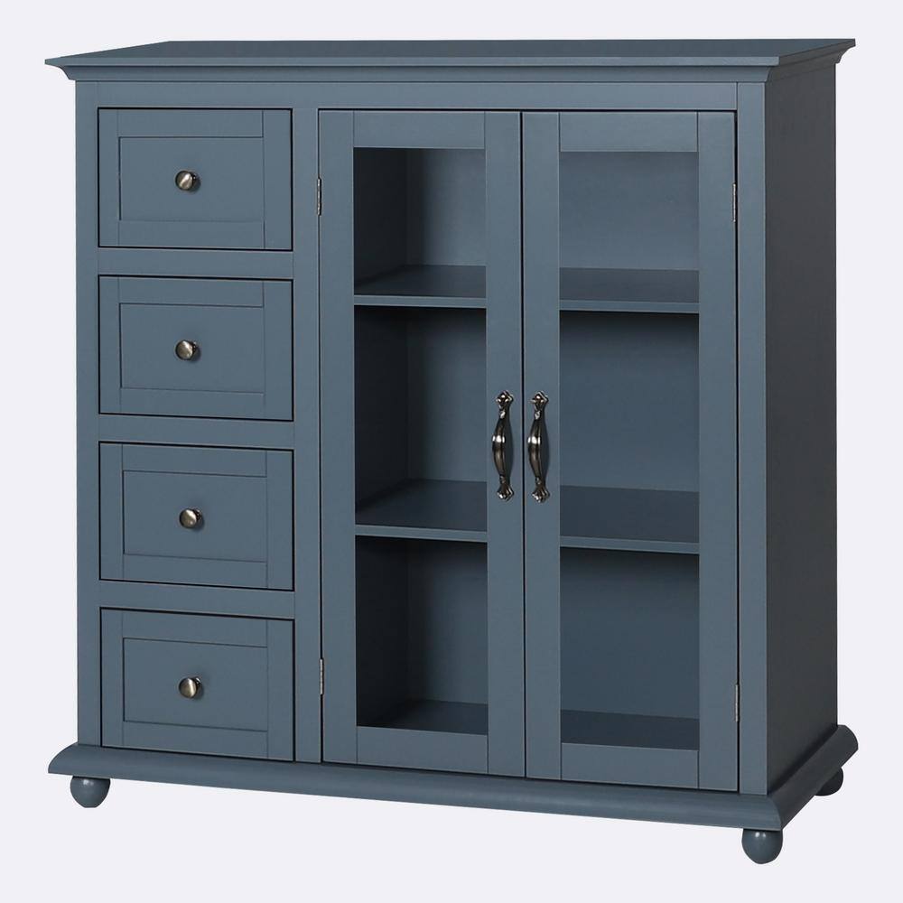 VEIKOUS Dark Grey Kitchen Cabinet Storage Sideboard with Glass Door and 4-Drawers HP0404-03GY-1