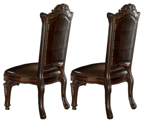 Benzara BM191301 Leather Wooden Side Chair Button Tufted Back  Brown  S/2   Victorian   Dining Chairs   by Uber Bazaar  Houzz