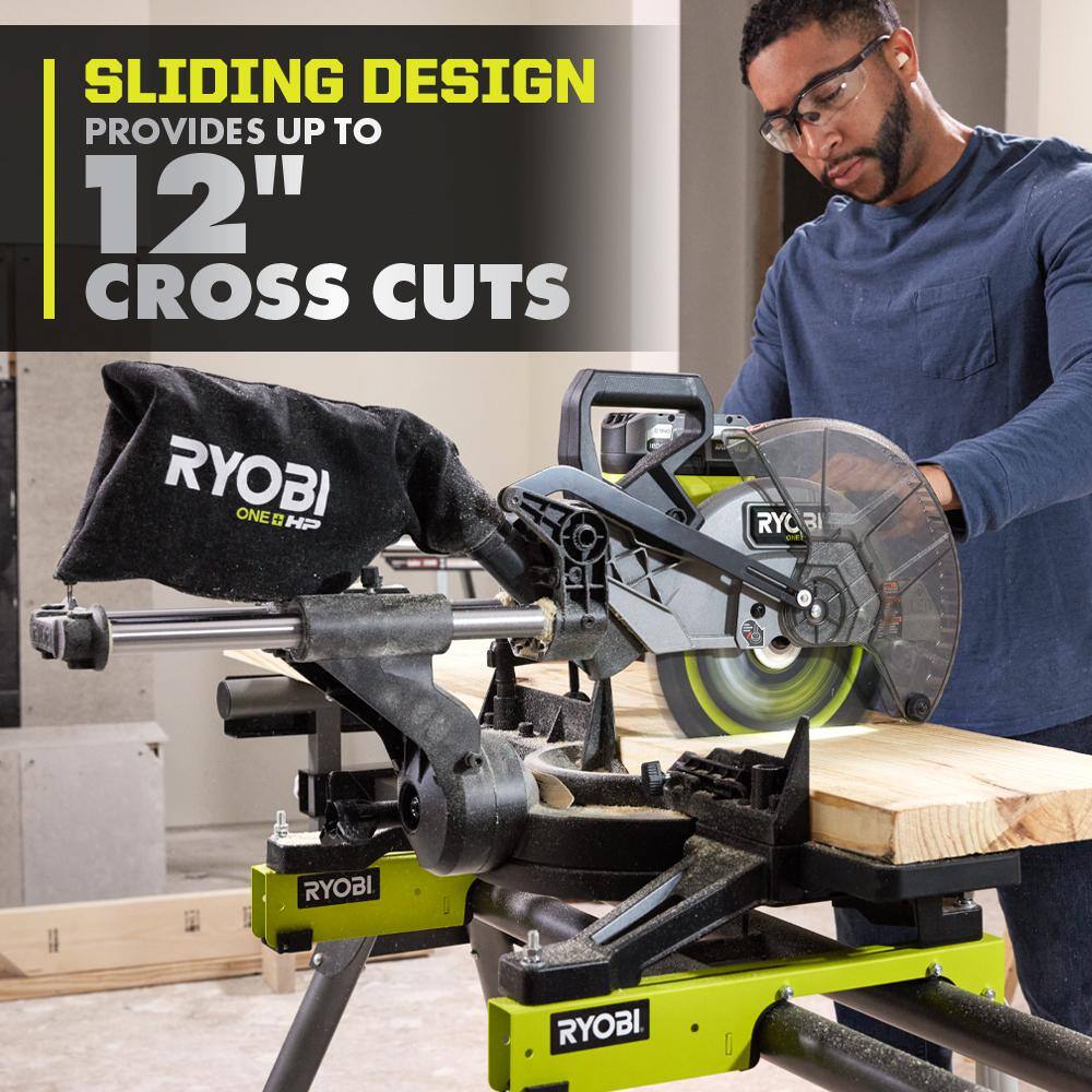 RYOBI ONE+ HP 18V Brushless Cordless 2-Tool Combo Kit with Miter Saw and Compact Portable Jobsite Table Saw (Tools Only) PBLMS01B-PBLTS01B