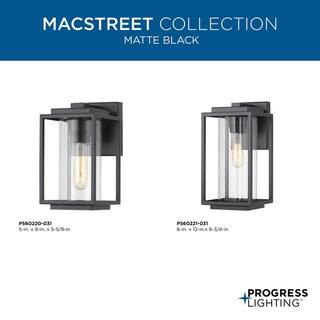 Progress Lighting Macstreet 12 in. 1-Light Matte Black Modern Outdoor Wall Lantern with Clear Glass P560221-031