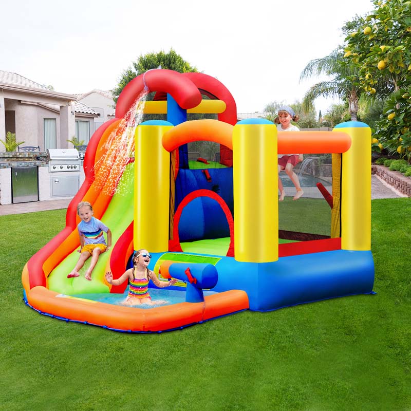 6-in-1 Kids Water Slide Bouncy Castle Inflatable Water Bounce House with Trampoline, 740W Air Blower