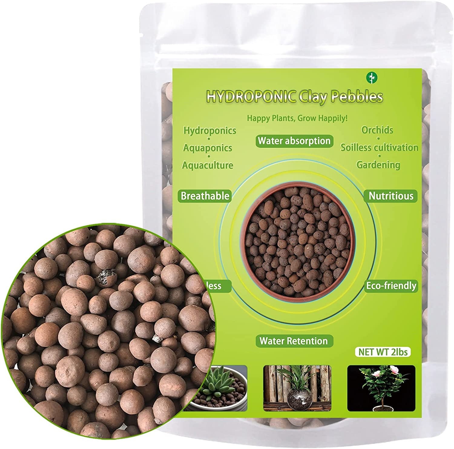 ZeeDix 2lb Clay Pebbles Decorative Organic Seedling Plants Grow Media Reusable Hydroponic Supplies