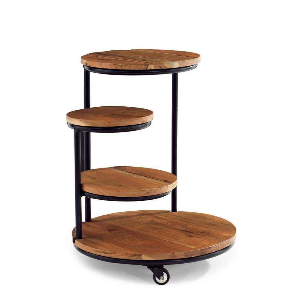 Powell Company Josie 25 in. Natural Wood and Black Metal 4-Tiered Plant Stand Wheels HD1452A19