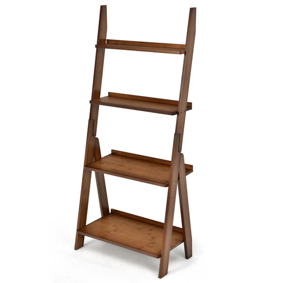 Costway 39246085 4 Tier Bamboo Ladder Shelf Bookca...