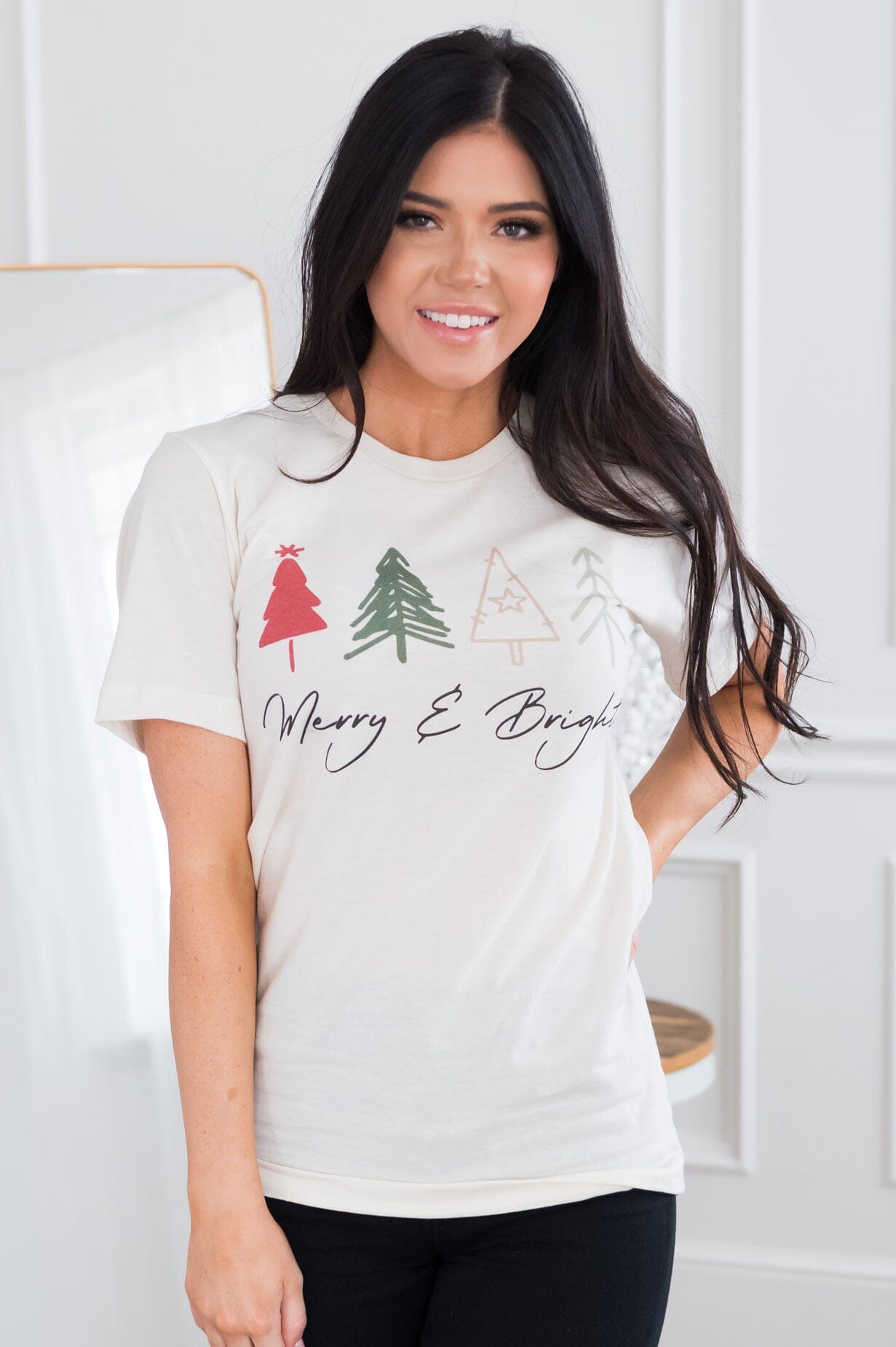 Merry & Bright Christmas Trees  Modest Graphic Tee