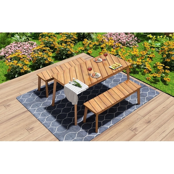 Outdoor and Indoor 3 Pieces Acacia Wood Picnic Beer Table Bench Dining Set