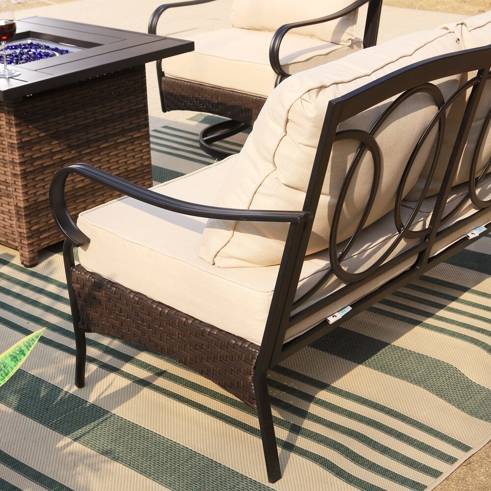 Wicker Patio Conversation Set with Gas Fire Pit Table