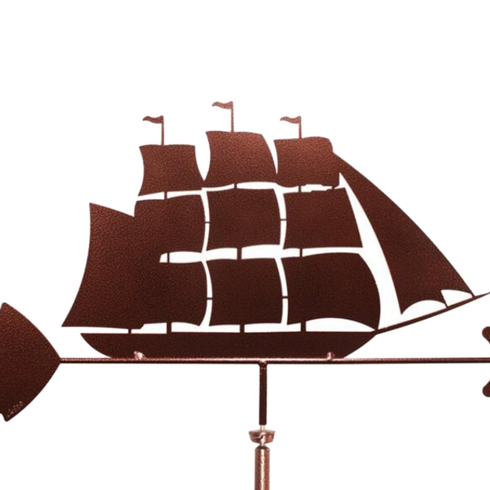 Farmhouse Sailing Ship Weather Vane Roof Mount Rod， Wind Direction Indicator Outdoor Metal Bracket Weather Vane