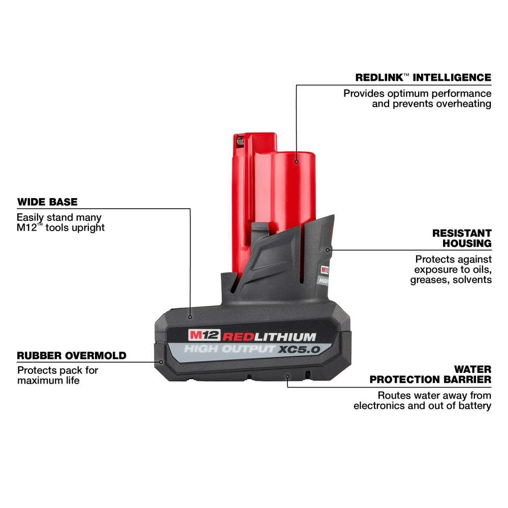 Milwaukee M12 REDLITHIUM HIGH OUTPUT XC5.0 Battery Pack 48-11-2450 from Milwaukee