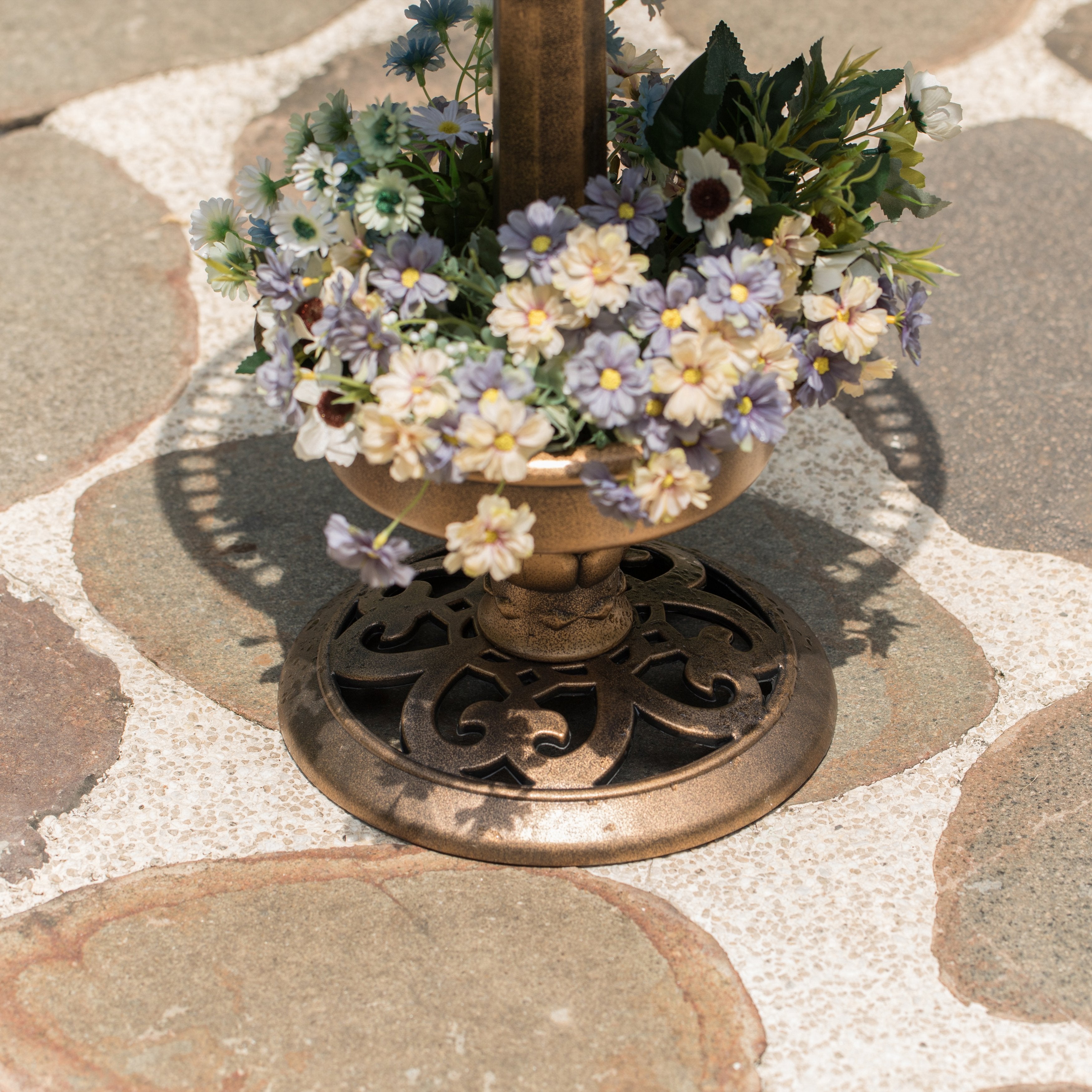 Outdoor Garden Bird Bath and Solar Powered Round Pond Fountain with Planter Bowl, Copper