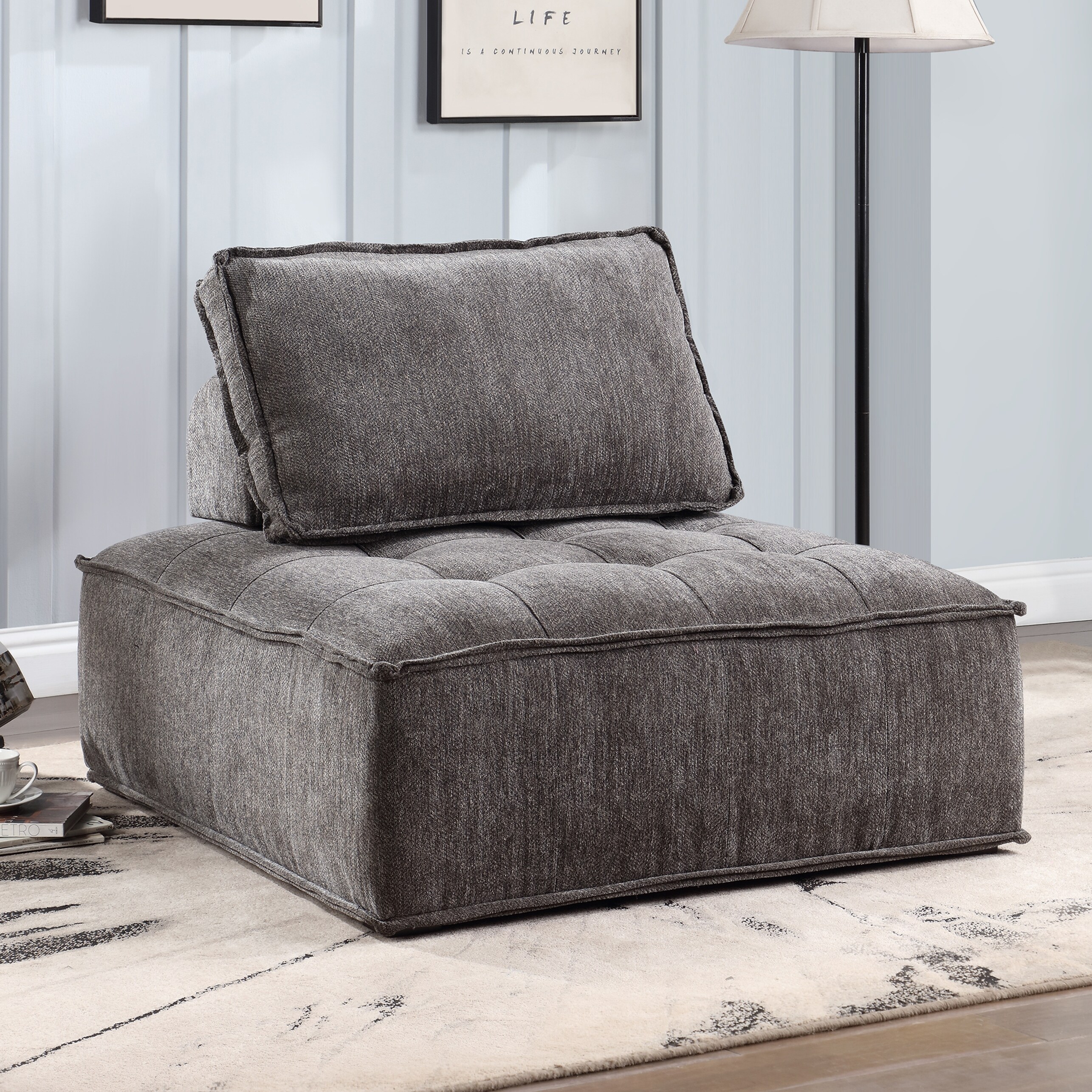 Upholstered Armless Accent Chair Lazy Sofa Seating， Linen