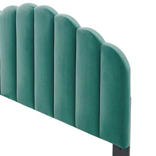 Burney Scalloped Green Velvet Upholstered King/California King Size Headboard - - 31684743