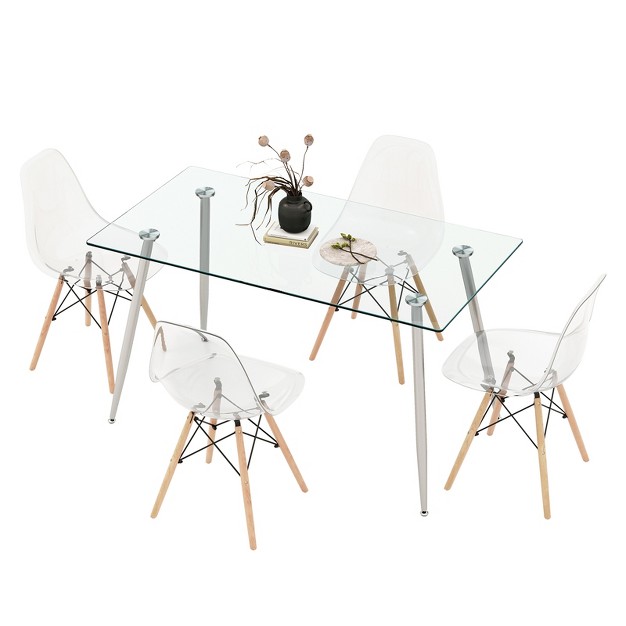 Costway 5 Pcs Dining Table Set 51 x27 x27 Modern Rectangular Glass Table amp 4 Chairs Kitchen