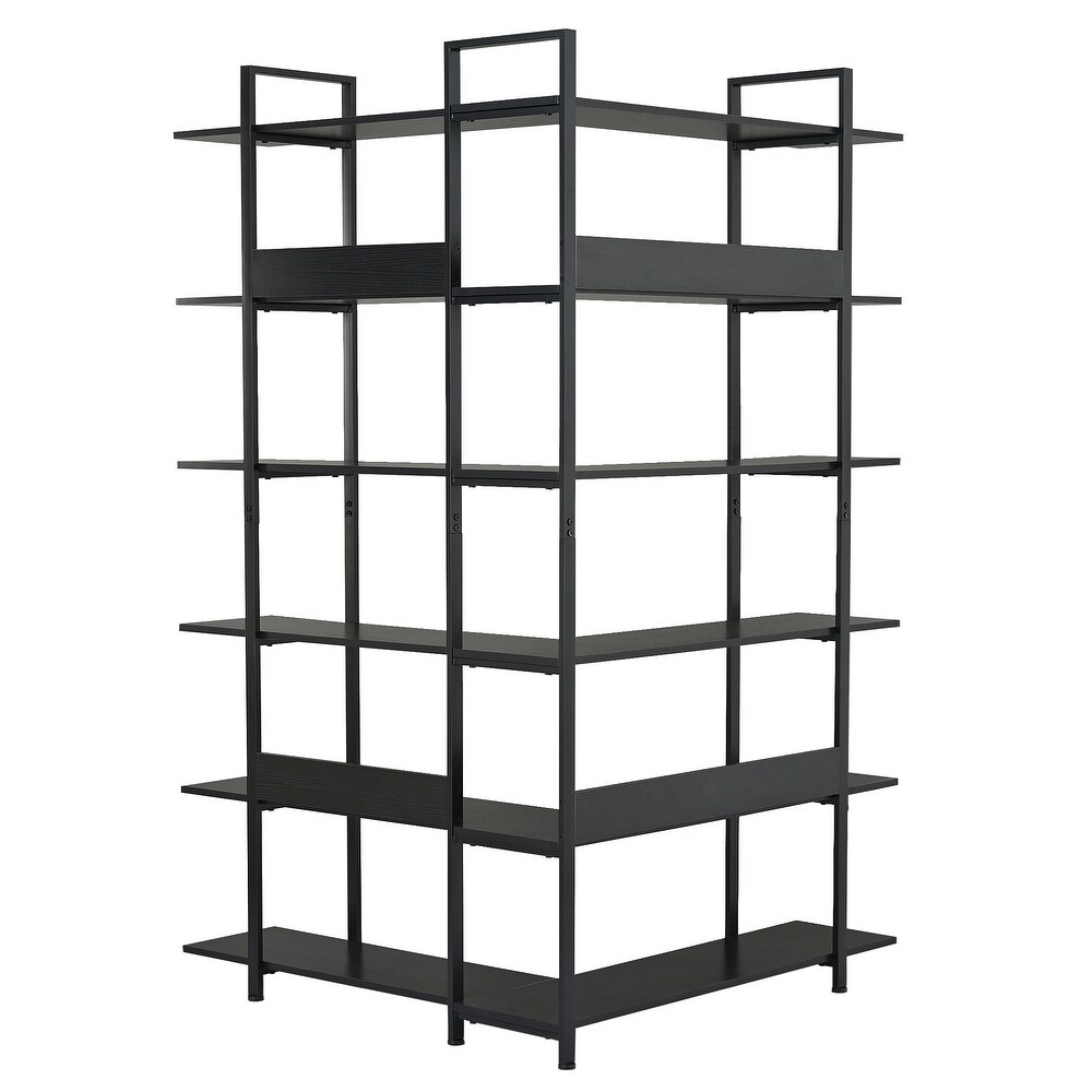 74.8 Inch Bookshelf L shape Stainless Steel Frame Corner 6 tier Shelves Adjustable Foot Pads