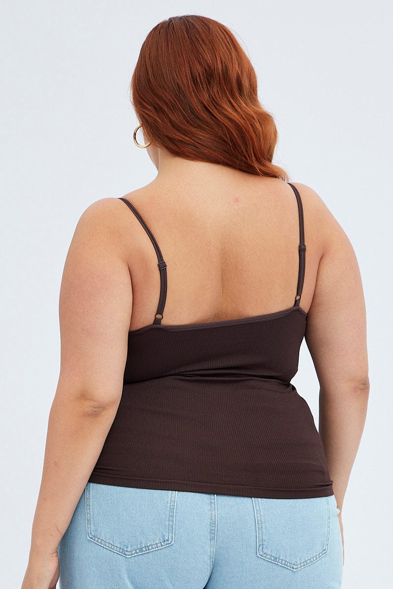 Brown Singlet Top Scoop Neck Seamless