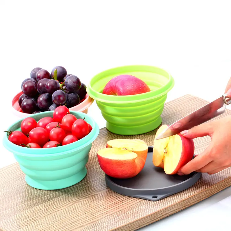 BPA Free Food Container Dinnerware Portable Collapsible Camping Salad Bowl Silicone With lid