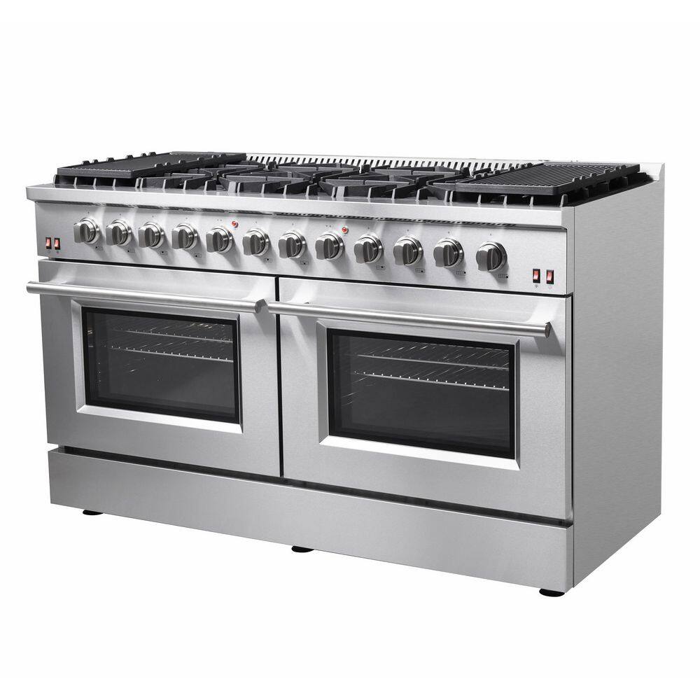 Forno Galiano 60 in. 8.64 cu. ft. 10 Burner Professional Freestanding Double Oven Gas Range with Gas Stove in Stainless Steel FFSGS6244-60