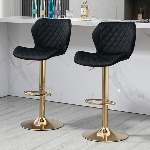 Velvet Adjustable Swivel Bar Stools Set of 2 Modern Counter Height Barstools