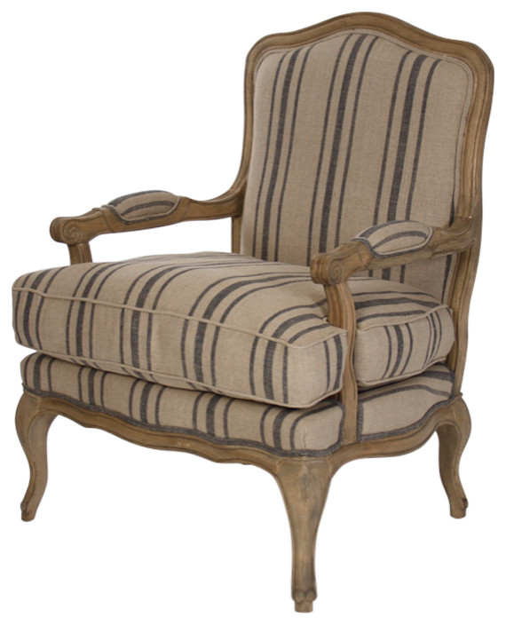 Bastille Lounge Chair  English Khaki Linen With Blue Stripe   French Country   Armchairs And Accent Chairs   by HedgeApple  Houzz