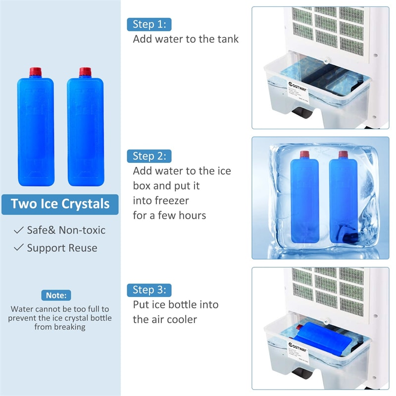 3-in-1 Portable Evaporative Cooler Fan Humidifier with Remote Control, 7.5H Timer, 3 Wind Speeds, 6.5L Water Tank