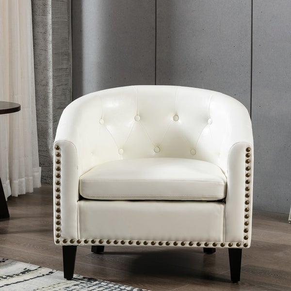 Comfortable Modern Design PU Leather Leisure Barrel Chair with Wood Legs and Nailheads