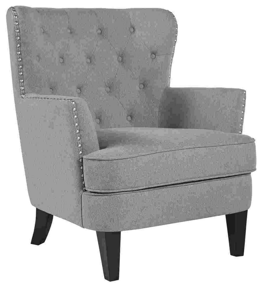 Benzara BM263435 Accent Chair With Diamond Tufted Back  Gray   Transitional   Armchairs And Accent Chairs   by Uber Bazaar  Houzz