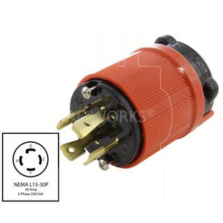 AC WORKS NEMA L15-30P 3-Phase 30 Amp 250-Volt 4-Prong Locking Male Plug with UL C-UL Approval ASL1530P