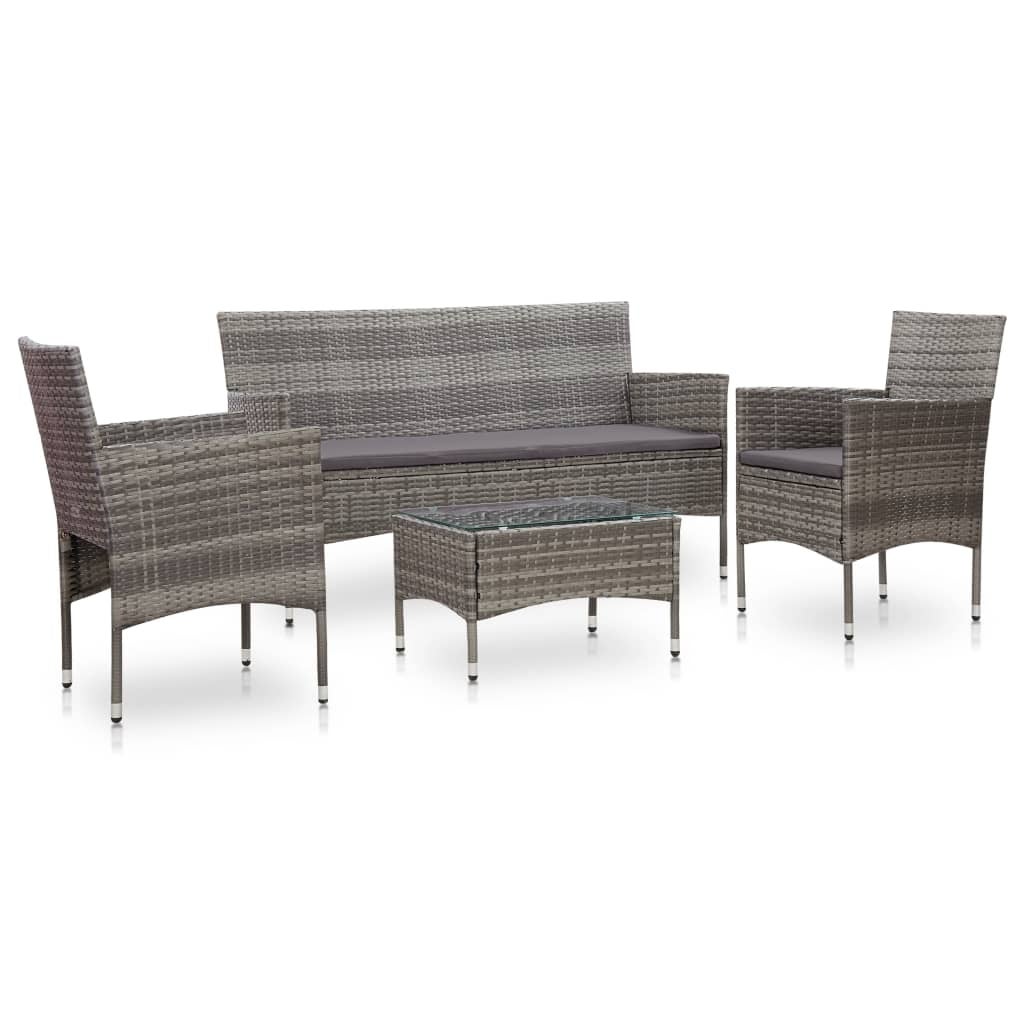 4 Piece Patio Lounge Set With Cushions Poly Rattan Gray - Overstock - 36363663