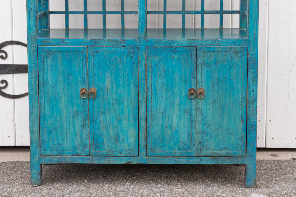 Tall Teal Blue Painted Bookcase Cabinet   Farmhouse   Bookcases   by De cor  Houzz