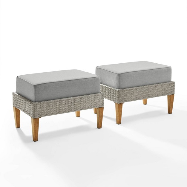 Capella 2pk Outdoor Wicker Ottomans Gray Crosley