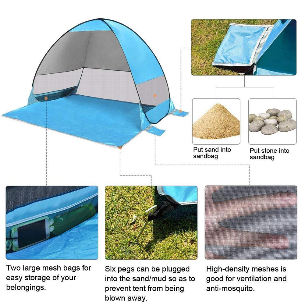 Beiou Automatic Beach Tent - UV Protection， Pop-up， Camping Tent for 2-3 People， Blue