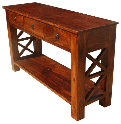 Solid Wood Oklahoma Farmhouse Console Table w 3 Storage Drawers   Transitional   Console Tables   by Sierra Living Concepts Inc  Houzz