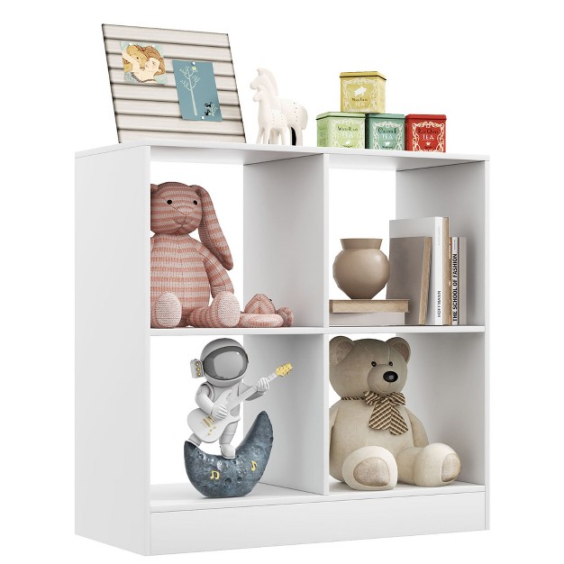 Costway Kids Toy Storage Organizer 4 cube Wooden Display Bookcase With Anti toppling Device