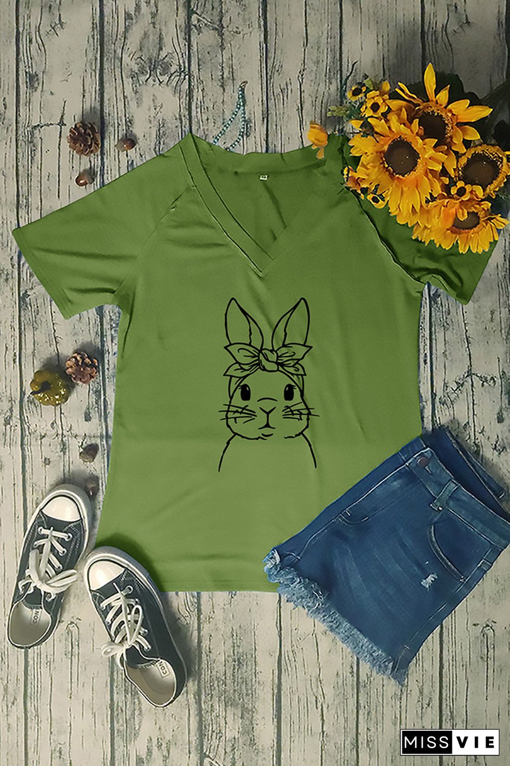 Easter Bunny V Neck Graphic Tee