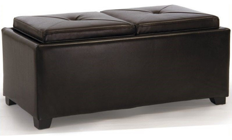 Noble House Silvio Double Tray Ottoman in Brown   Transitional   Footstools And Ottomans   by Homesquare  Houzz