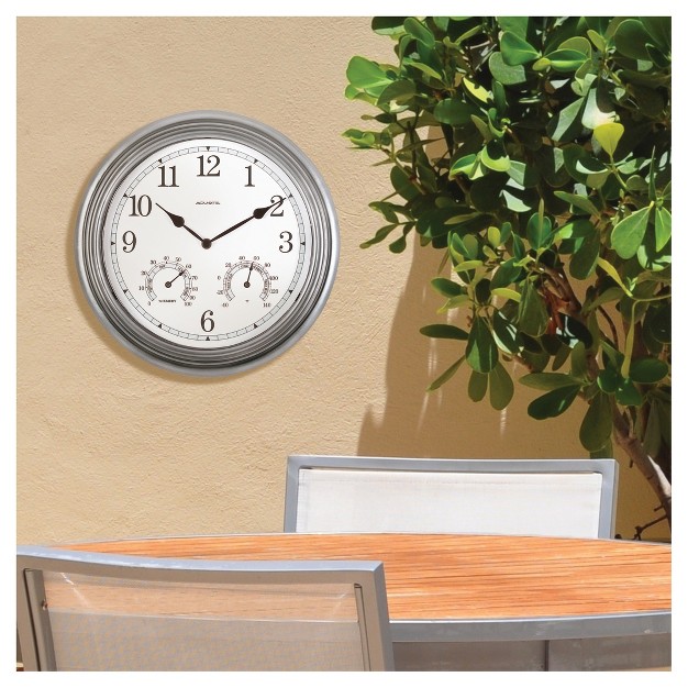 Metal Outdoor Indoor Wall Clock With Thermometer And Humidity Gray Acurite