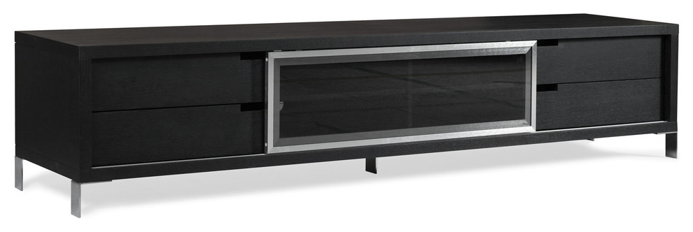 Modern Romo TV Unit Black Oak Wood Grain Drawers Stainless Steel Glass Door   Contemporary   Entertainment Centers And Tv Stands   by Zuri Furniture  Houzz