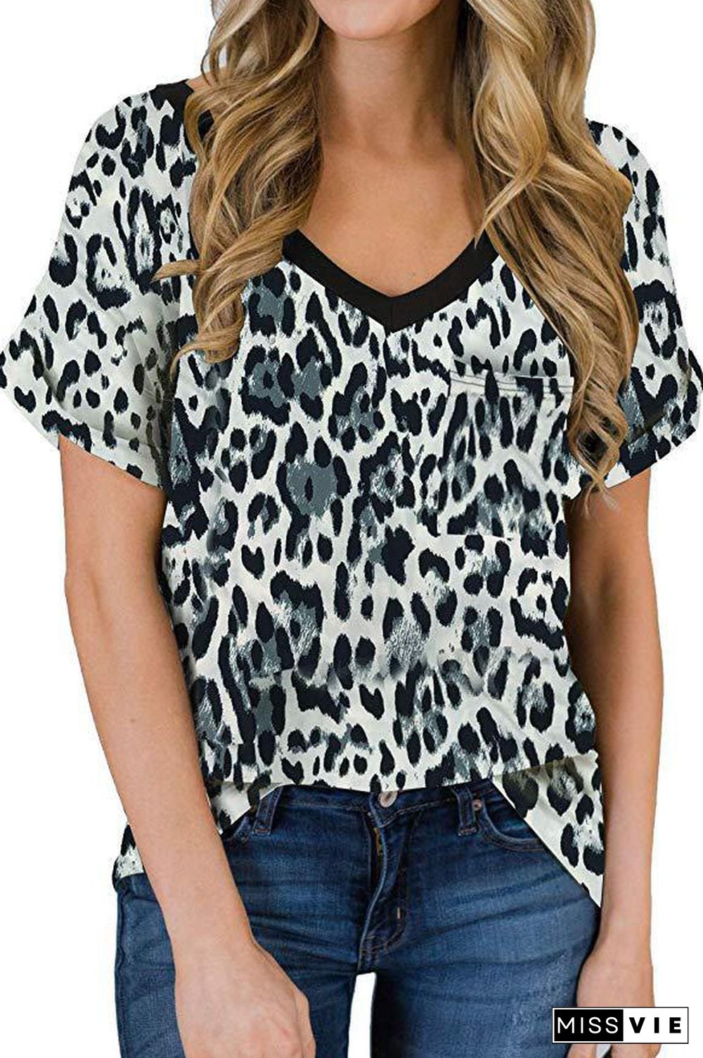 Black Collar Leopard Short Sleeve T-shirt