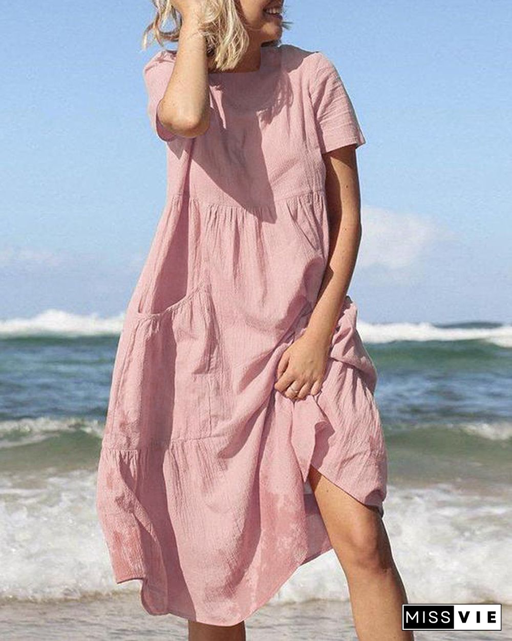 Solid Color Short Sleeves Summer Casual Dresses