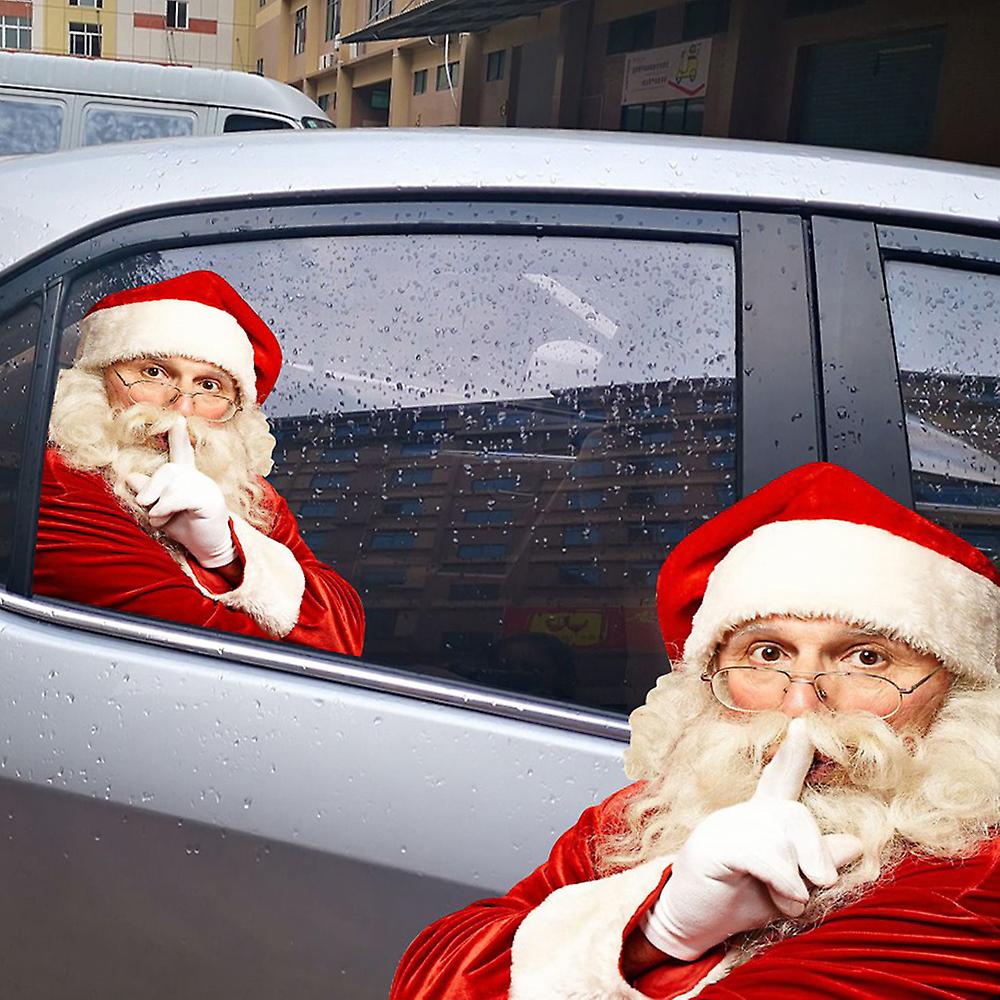 Red and White Car Window Stickers 2pcs 3d Cartoon Santa Car Window Cover Auto Covers Realistic Car Sticker Christmas Gift(left and Right)