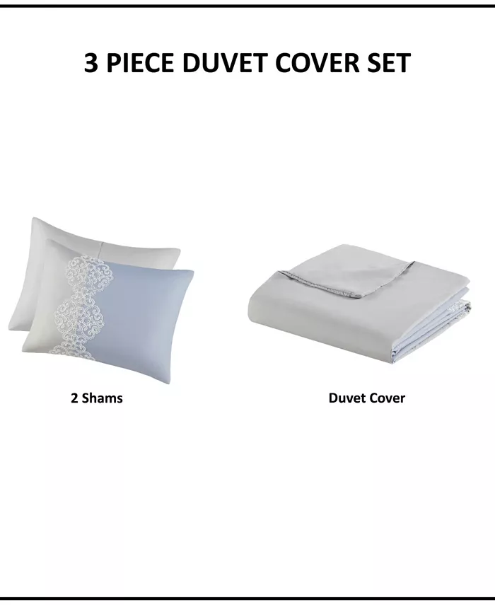 Madison Park Panache 3 Piece Embroidered Microfiber Duvet Cover Set， Full Queen