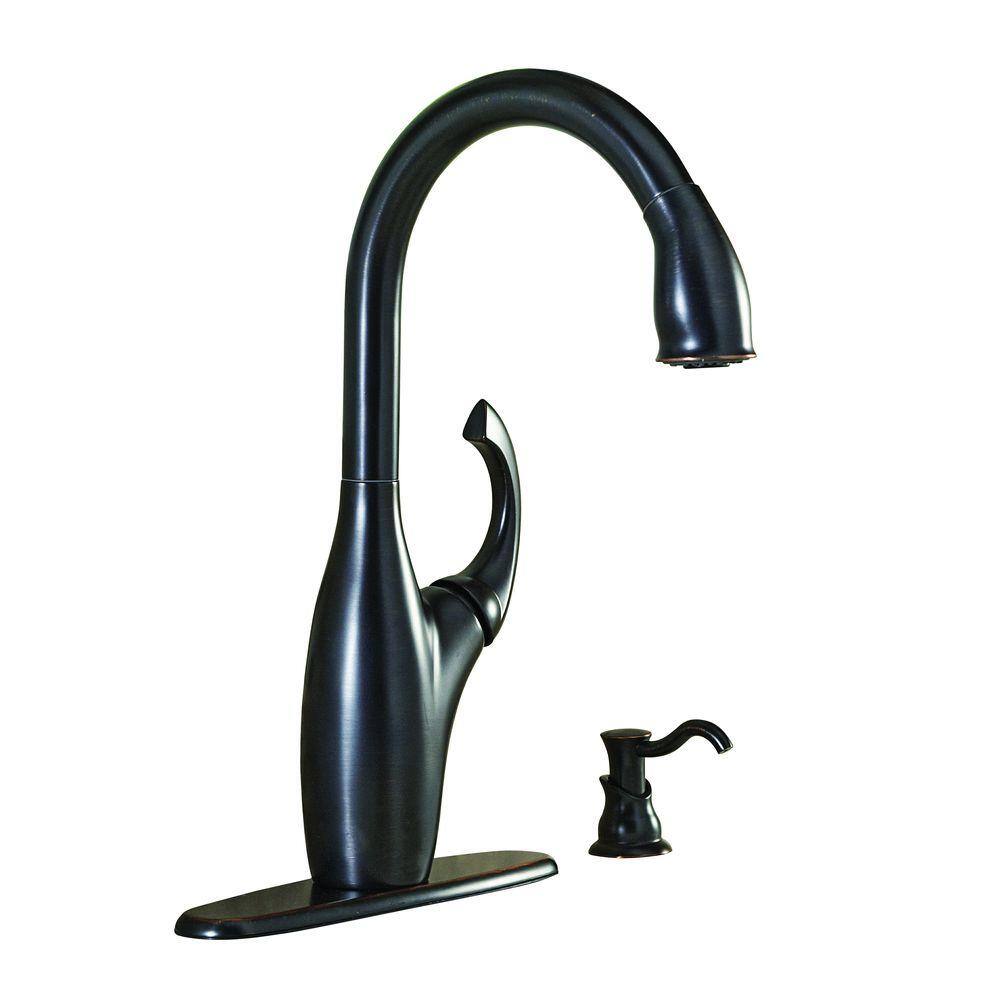 Glacier Bay Contemporary Single-Handle Pull-Down Sprayer Kitchen Faucet with Soap Dispenser in Bronze HD65710N-B8427D