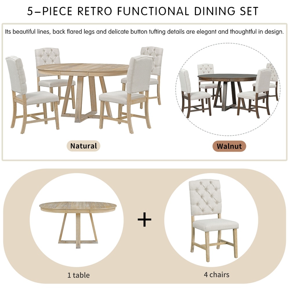 5 Piece Retro Functional Dining Set  Round Table with a 16\