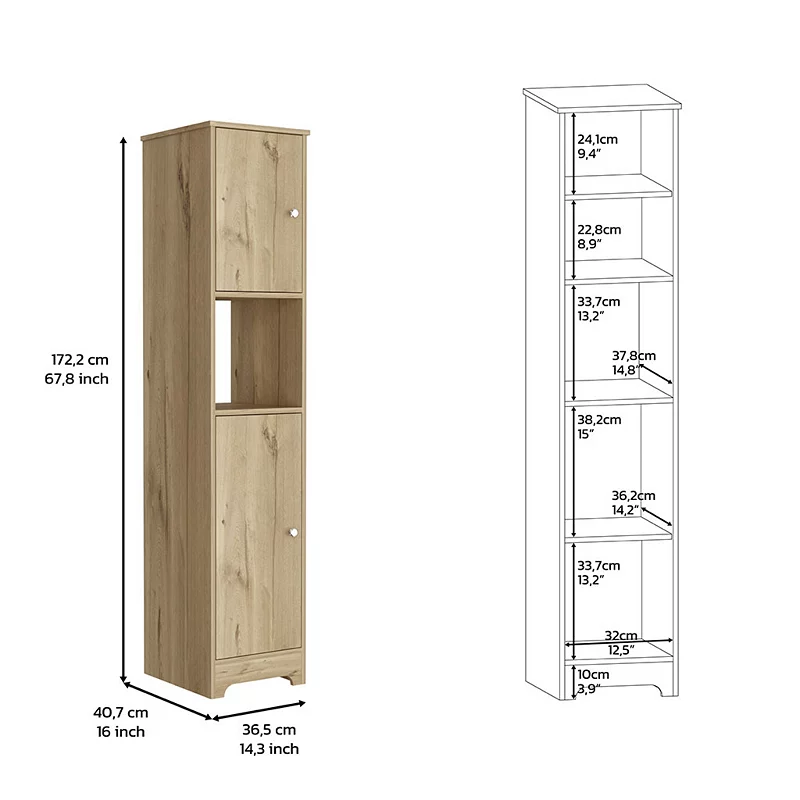 DEPOT E-SHOP Yaka Linen Double Door Cabinet， Four Interior Shelves， One Open Shelf， Light Oak