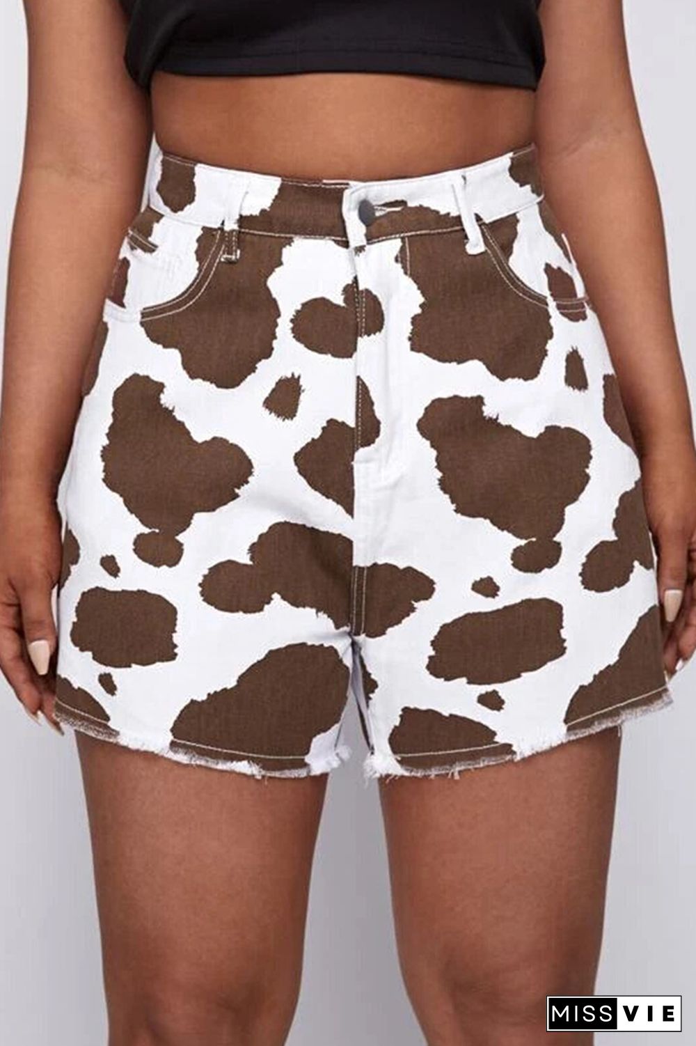 Cow Print High Waist Denim Shorts