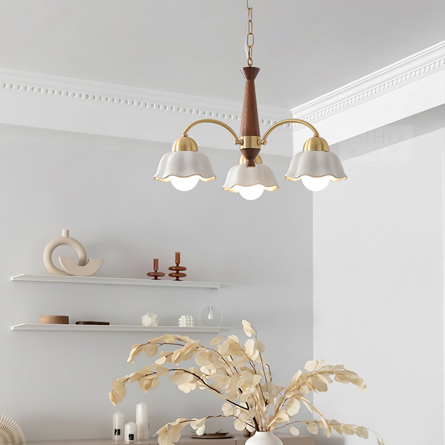 Swedish Modern Brass Chandelier