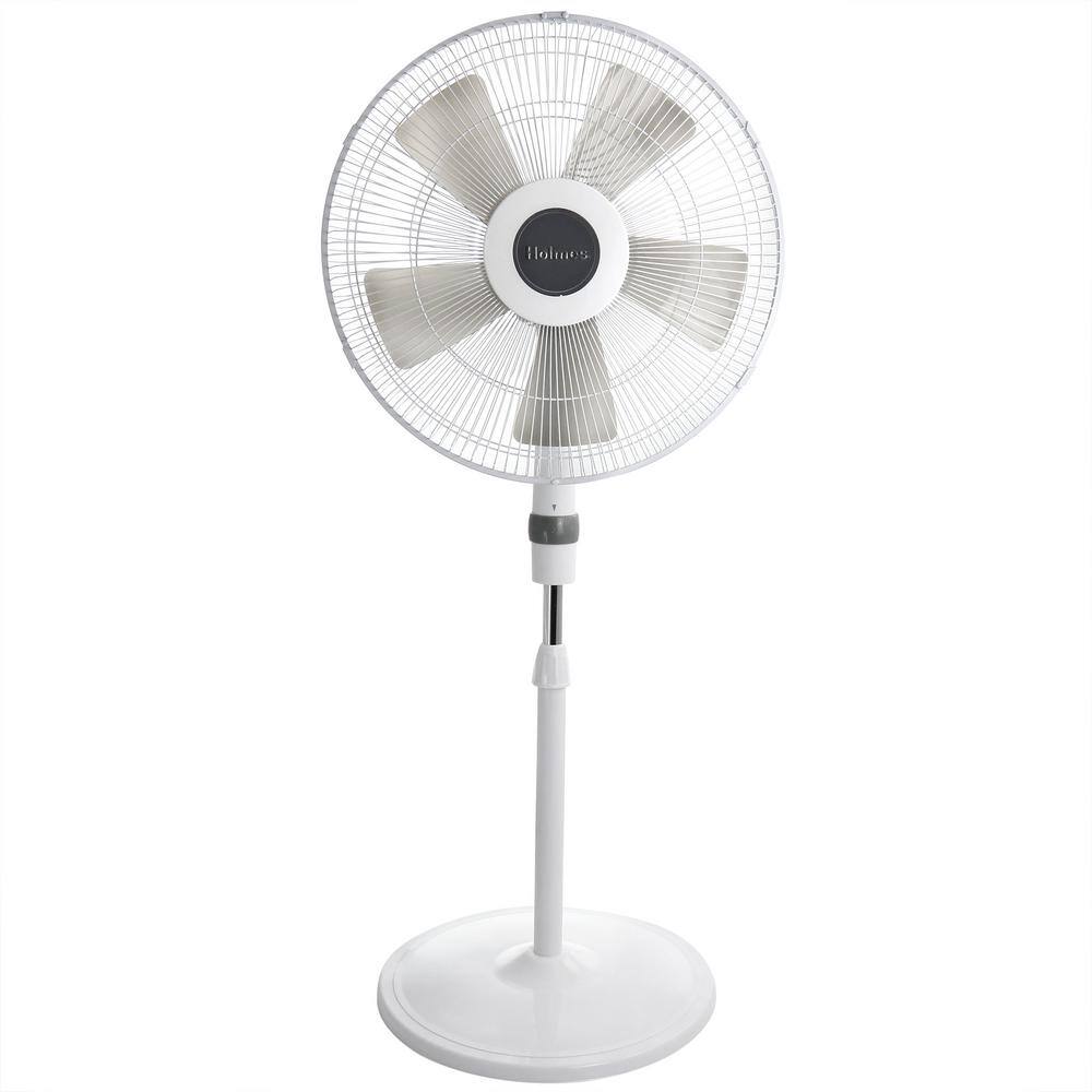 Holmes 16 in. Oscillating Blade Stand Pedestal Fan with Metal Grill in White 985118515M